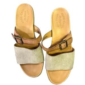 Kork-Ease Sandals Size 8 Wedge Suede Leather Slide Green Tan Buckle Comfort Boho